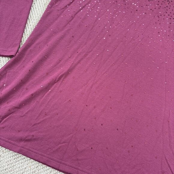 Quacker Factory Womens Tunic Top Size XL Maroon Embellished Long Sleeve - Picture 3 of 5